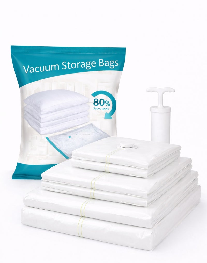 LIVVY Vacuum Storage Bags for Clothes, Blankets & Bedding – Space Saver Vacuum Seal Bags with Hand Pump | Reusable Compression Storage Bags (Pack of 6 – 2XL, 2L, 2M) - Image 1